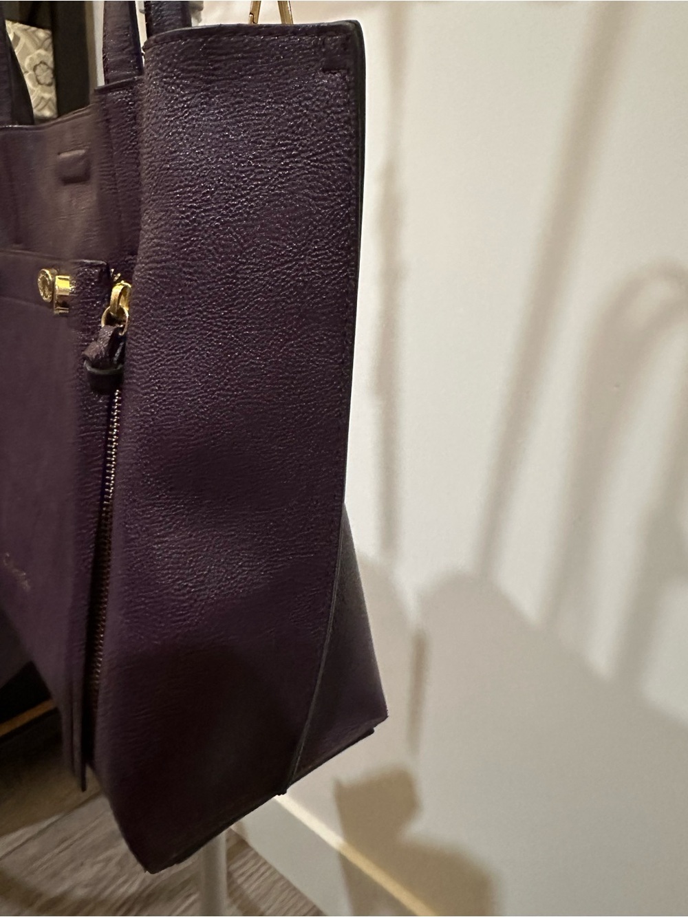 Calvin Klein Deep Purple Leather Tote with Gold Accents - Picture 15 of 15